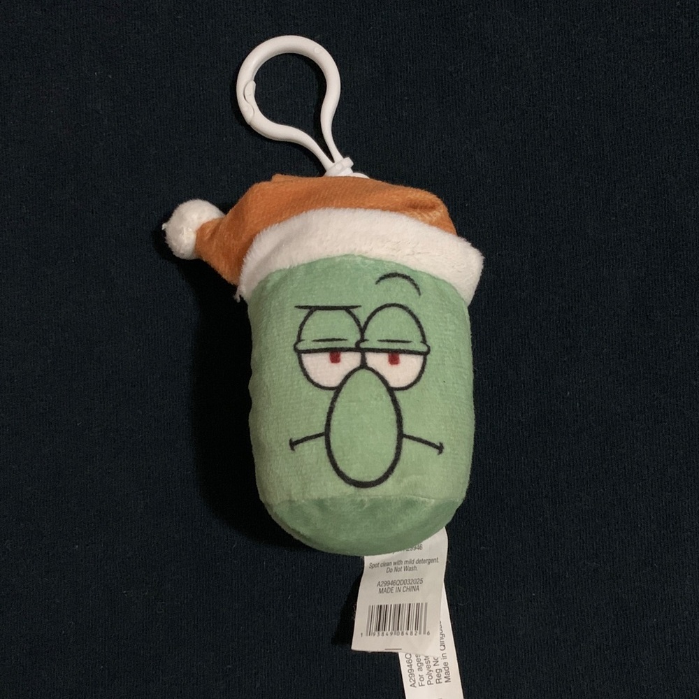 SpongeBob SquarePants Squidward Mini Plush Bag Charm Holiday Santa Hat